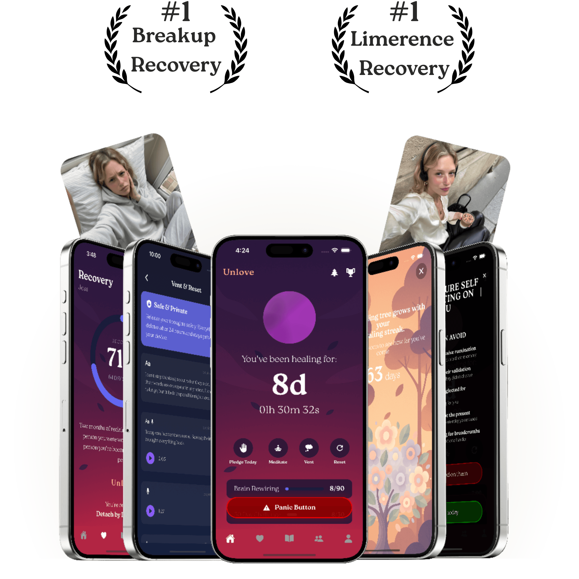 Unlove – Heartbreak recovery powered by neuroscience – iPhone & Android app screenshots
